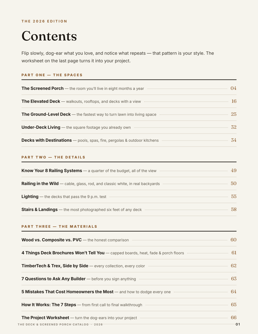 Table of contents page